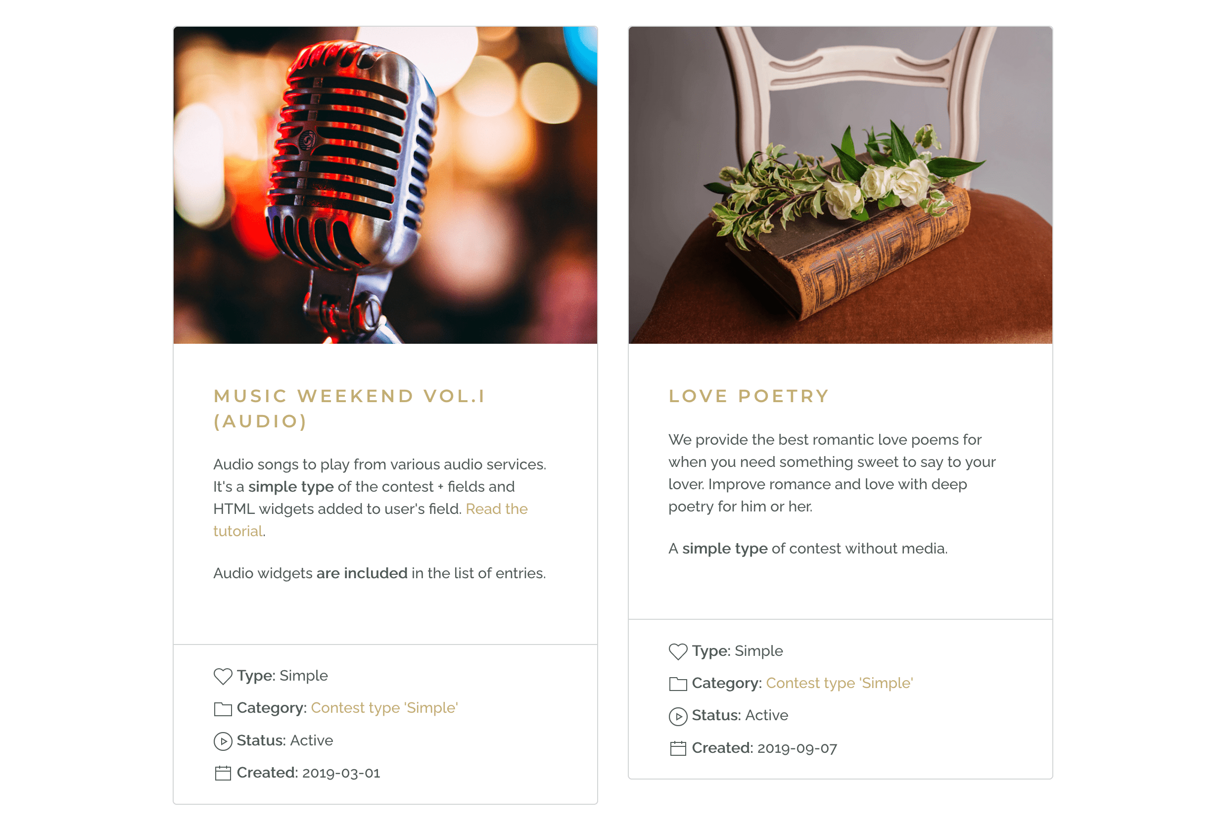 Contests module - front-end