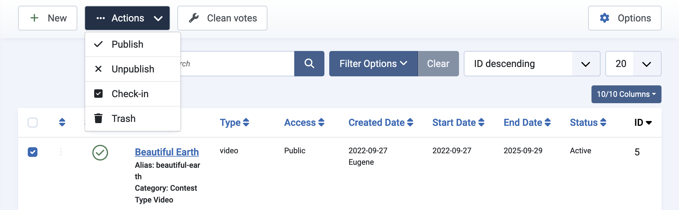 Managing contests - actions