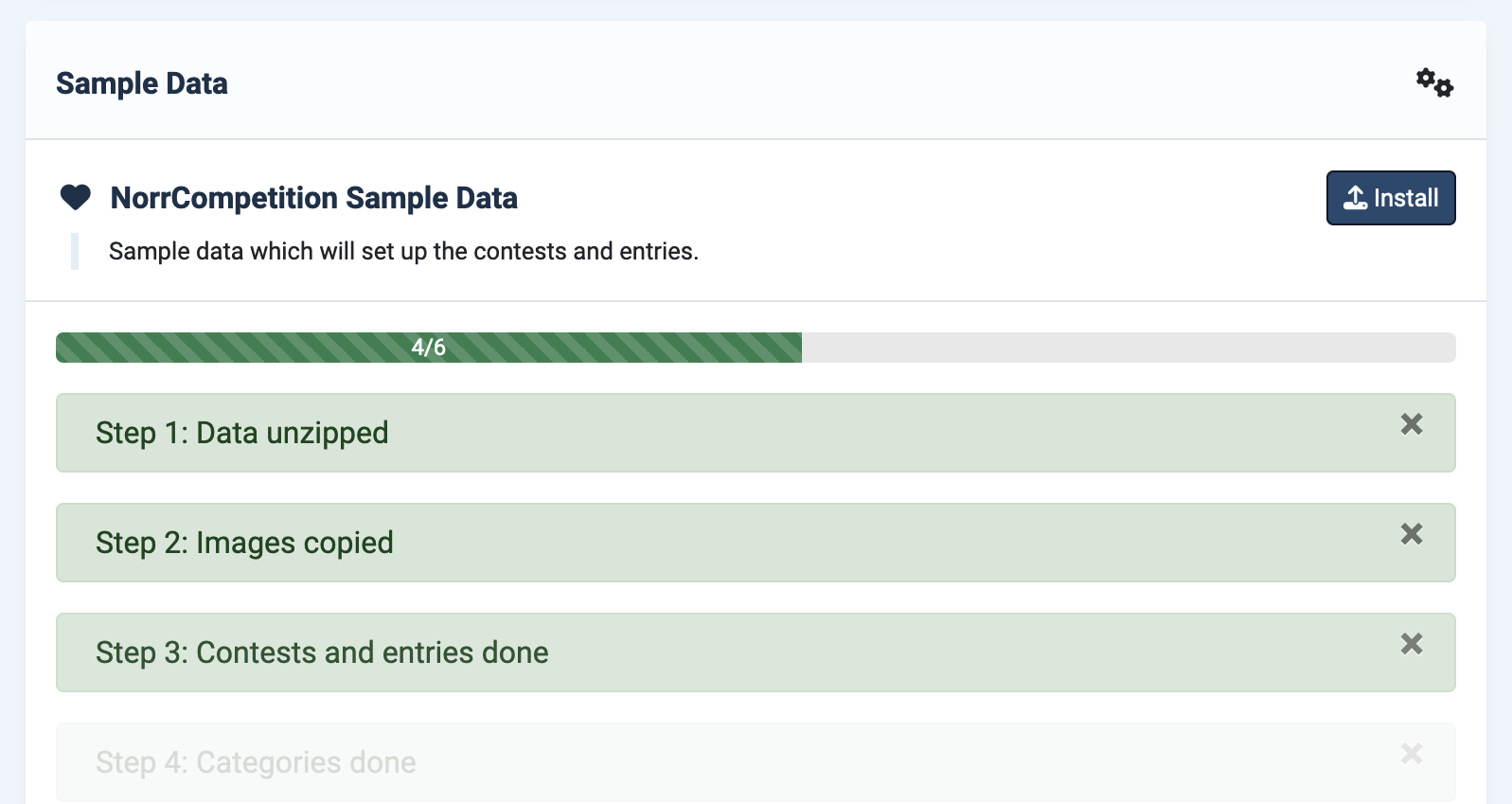 The Sample Data was successully installed