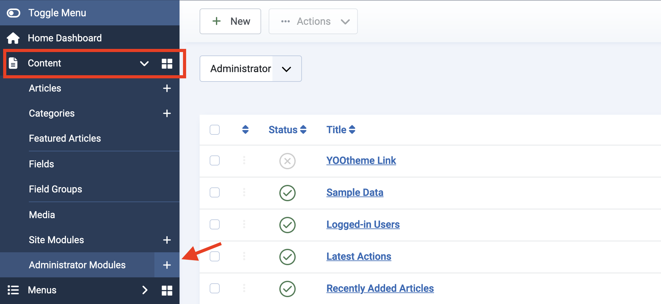 Add the module in Administrator Panel