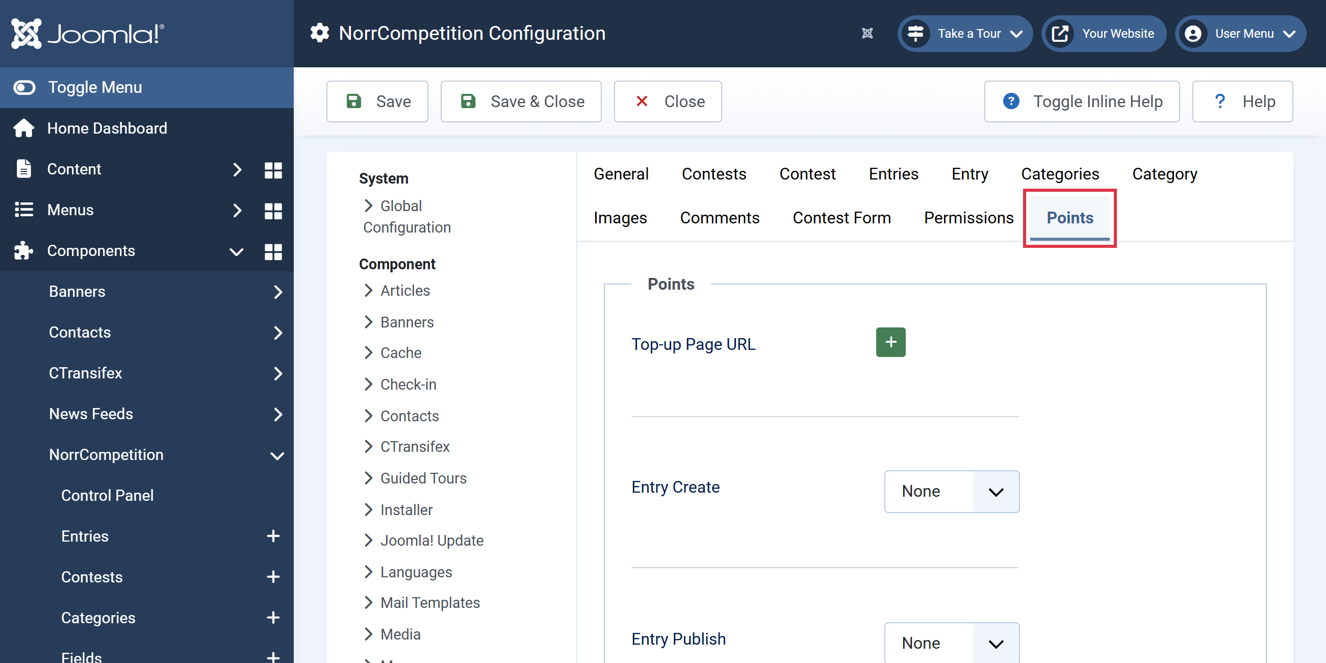 NorrCompetition Options - Points tab