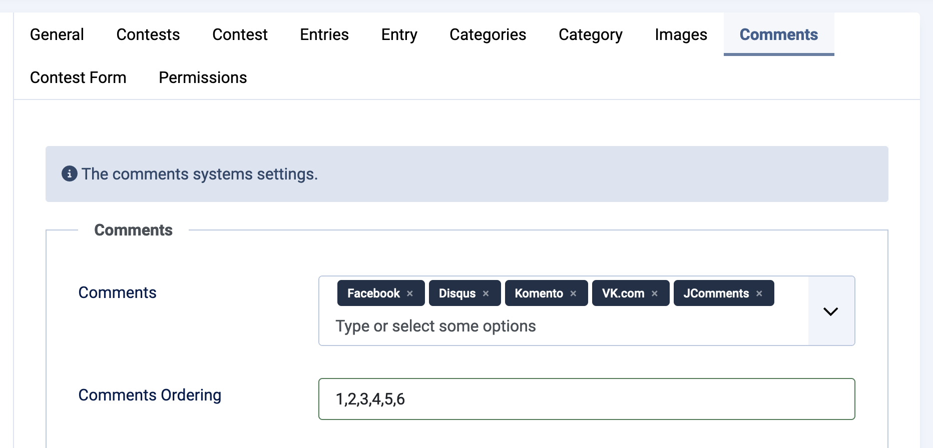 Comments tab - NorrCompetition options