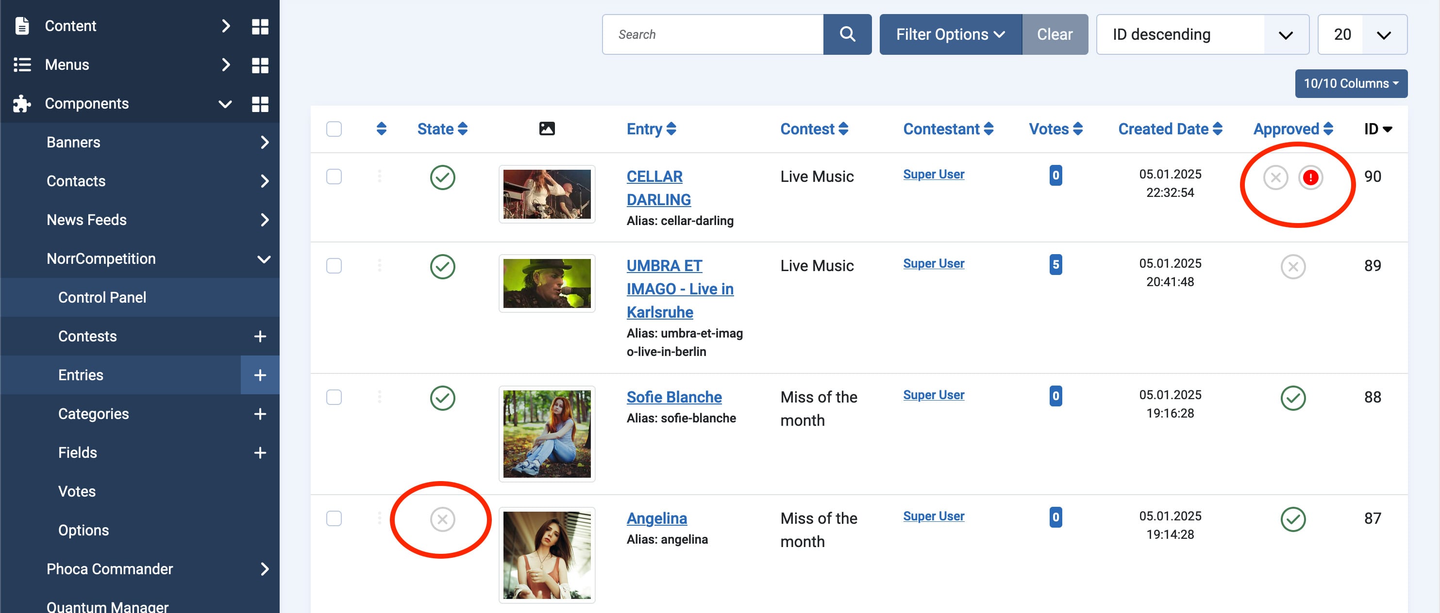 Indicator of changed entries in the list of entries - NorrCompetition