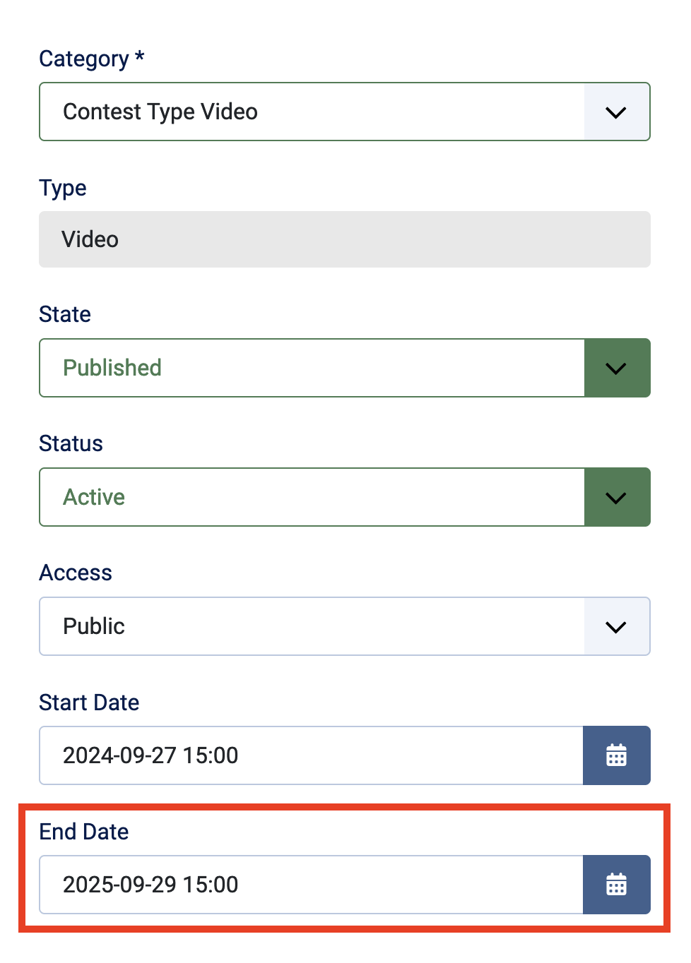 Contest Closing Parameters