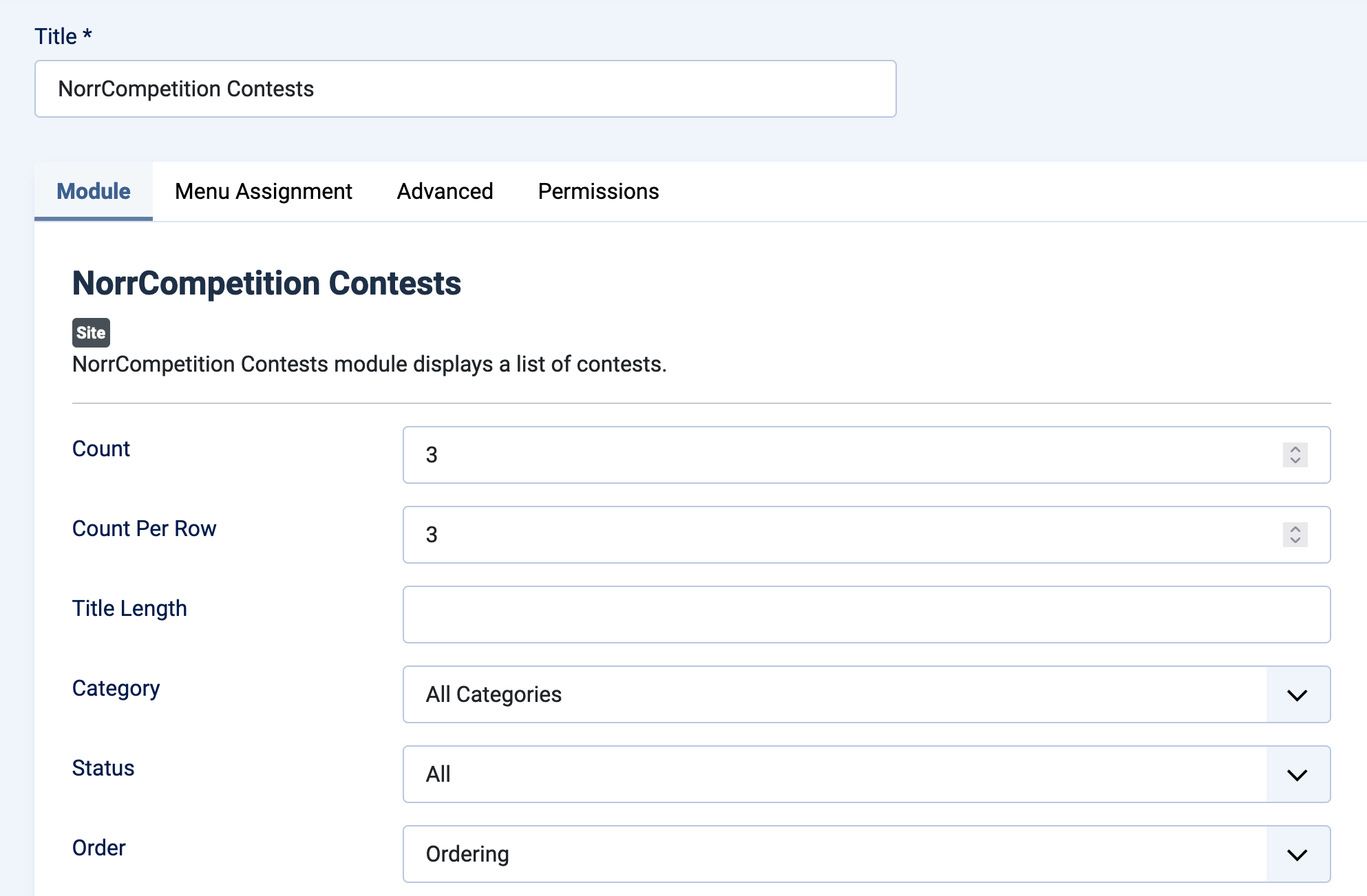 NorrCompetition Contests module - settings