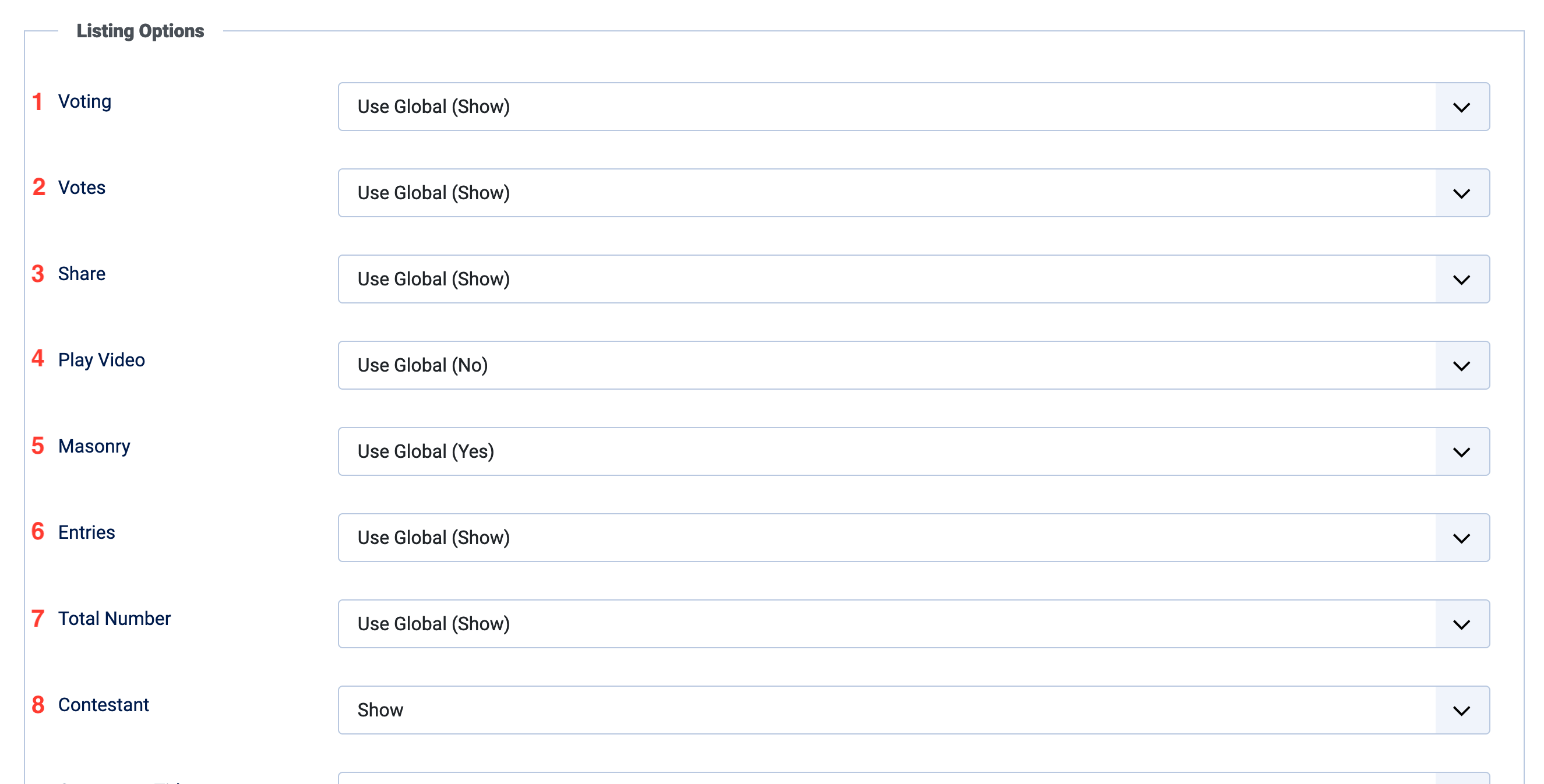 NorrCompetition - Contest Layout options - Listing options